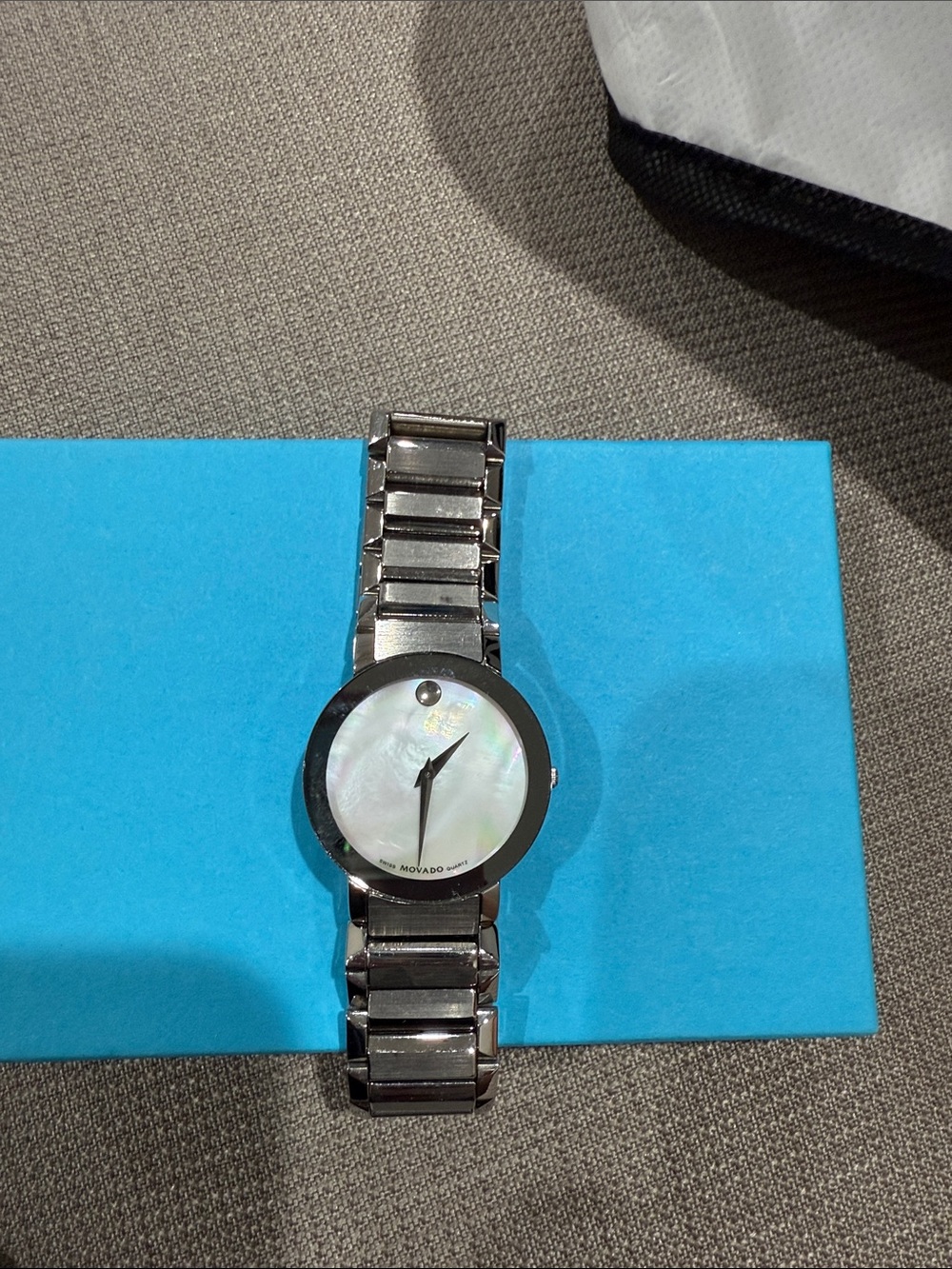 Movado Stainless Steel Watch with Mother-of-Pearl Dial